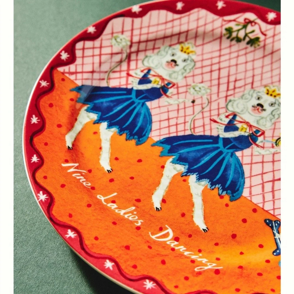 Anthropologie Emily Maude Twelve 12 Days Christmas Plate 9 Ladies Dancing